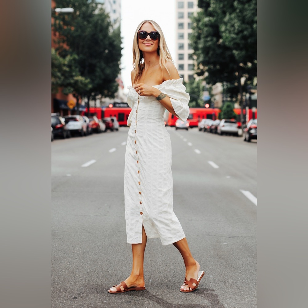 Free People White Off-Shoulder Midi Dress